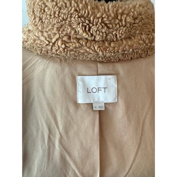 LOFT Faux Sherpa Teddy Camel Long Coat Size Medium - Picture 5 of 10